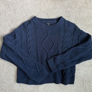 Quince Blue Cable Knit Crew Neck Sweater